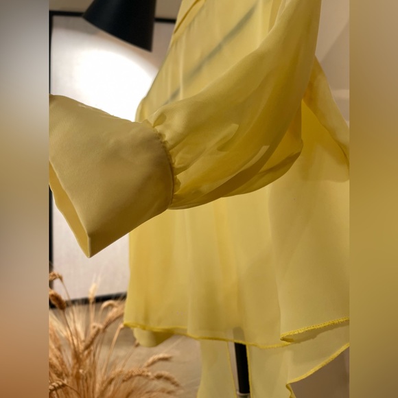 Women's Chic Half-Sleeved Chiffon-Mesh Button Down Yellow Shirt-Blouse-Top - Picture 12 of 12